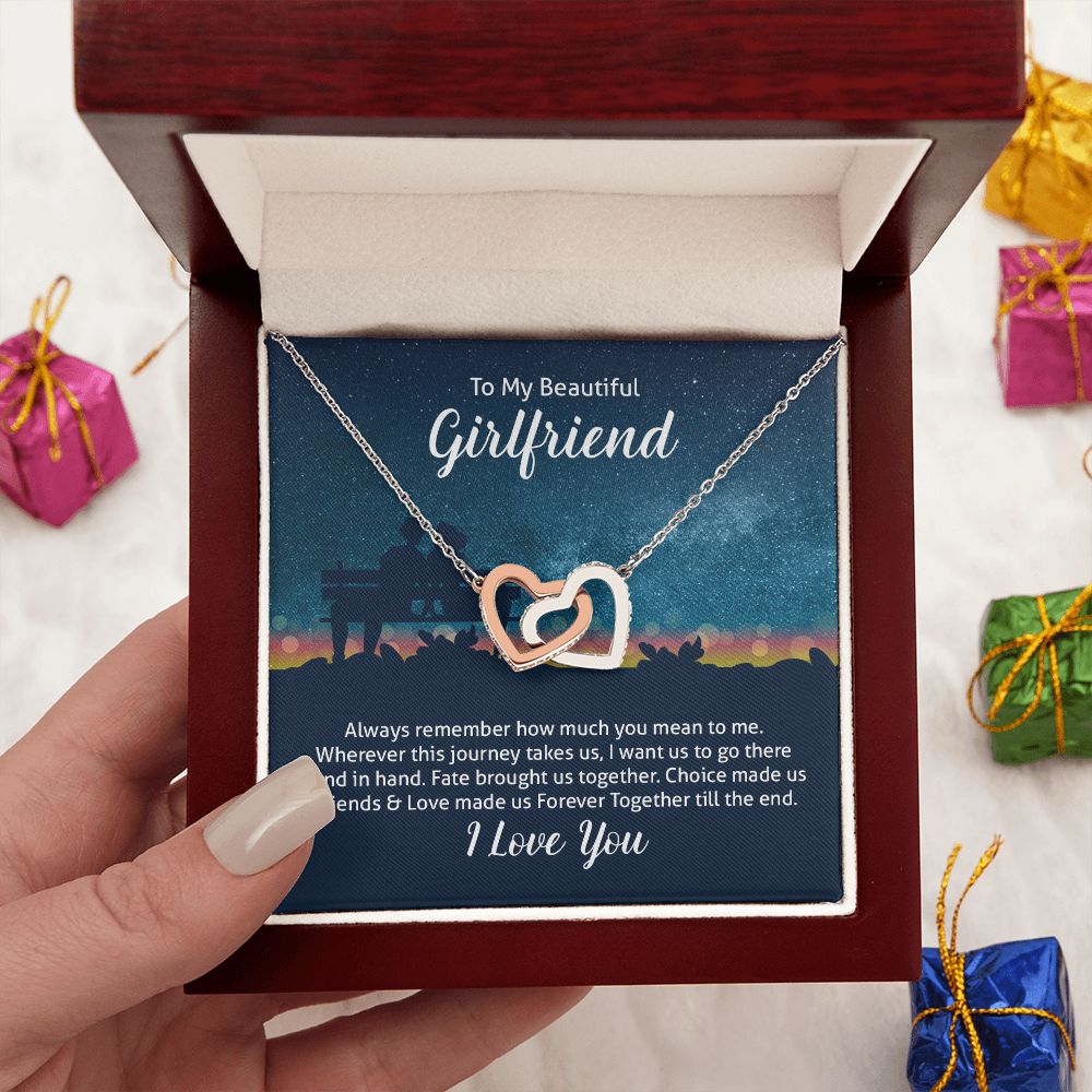 Couples Gifts Necklace To My Beautiful Girlfriend Necklace Gifts For My Wife, I Love You, Love Knot Meaningful Necklace Message Card and Gift Box Styles on Birthday, Christmas, Anniversary Interlocking Heart