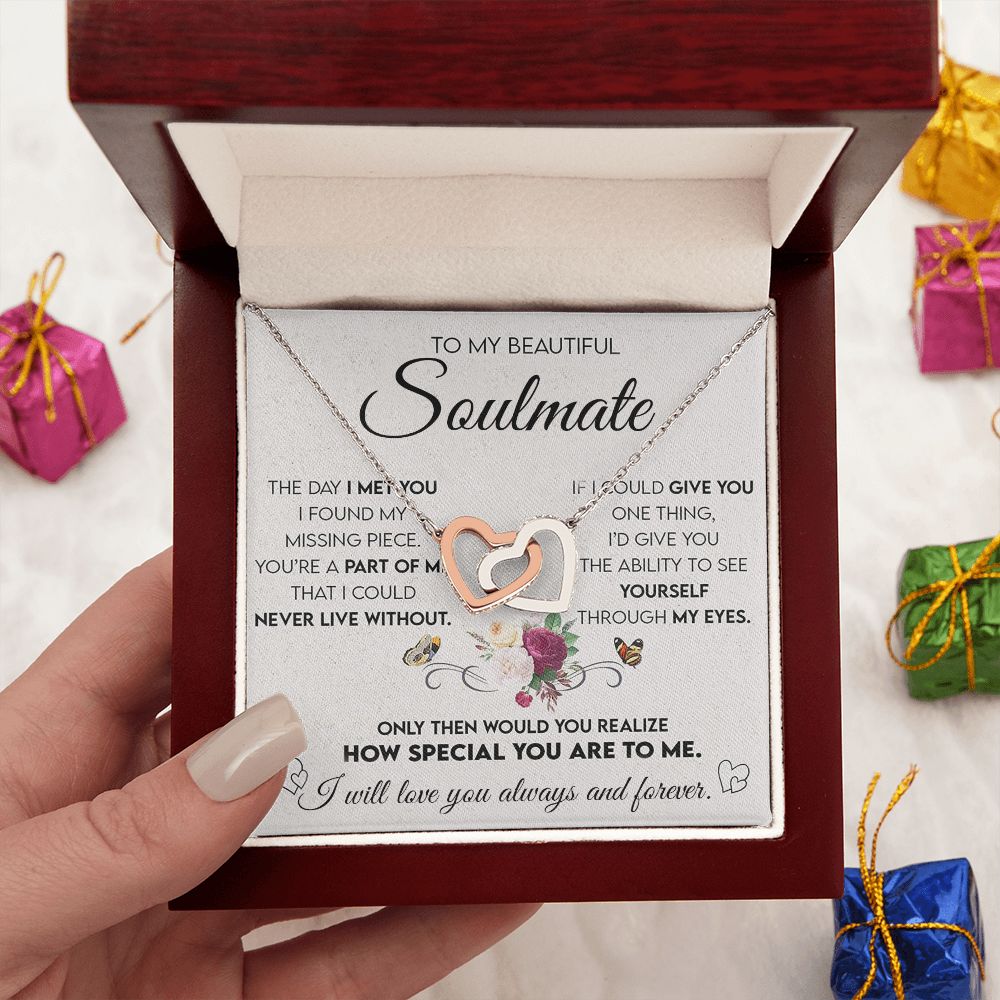 Personalized Valentine Gift For Wife, To My Soulmate Necklace For Women, Soulmate Jewelry, To My Wife Necklace From Husband, Necklace Custom Name Message Card and Gift Box Styles on Birthday, Christmas, Wedding, Anniversary Interlocking Heart