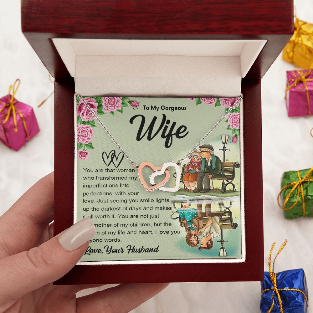 Couples Gifts Necklace To My Soulmate Necklace Gifts For My Wife with Future Wife Soulmate Girlfriend Necklaces Customer Name Message Card and Gift Box styles On Birthday, Christmas, Anniversary Interlocking Heart