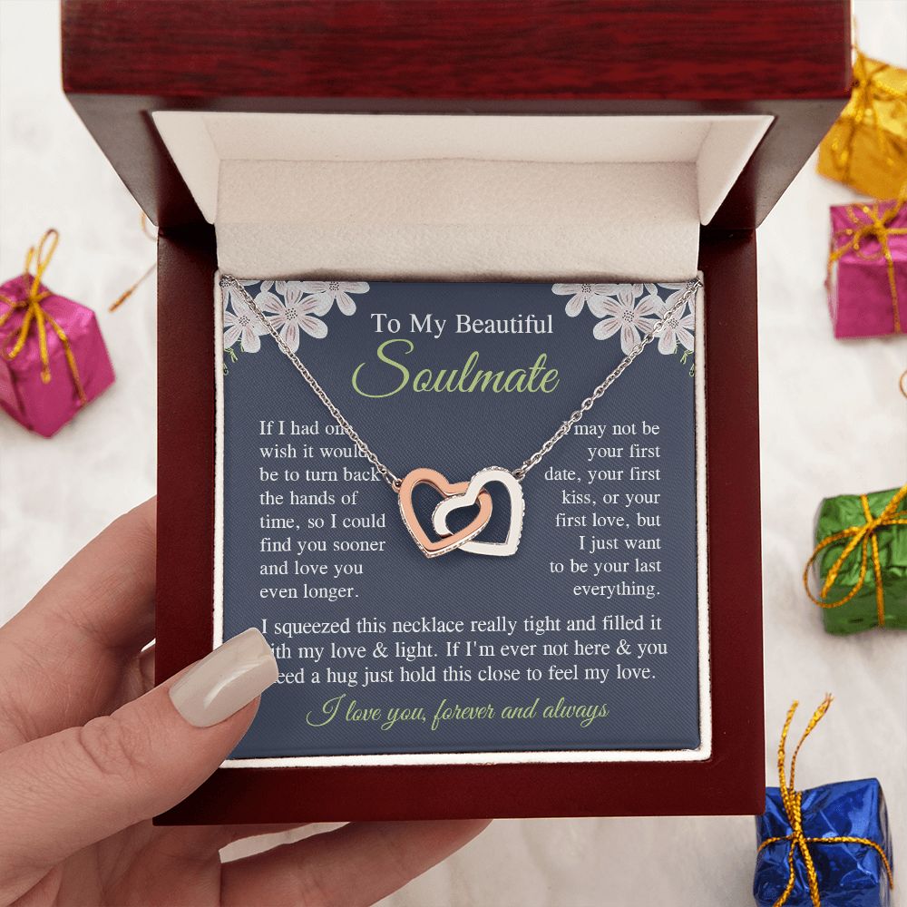 Soulmate Necklace Gift for Her, Soulmate Jewelry, Necklace for Future Soulmate, Valentine Anniversary Jewelry for Wife Necklace Gifts from Husband - Soulmate Gift Necklace with Message Card and Gift Box Interlocking Heart