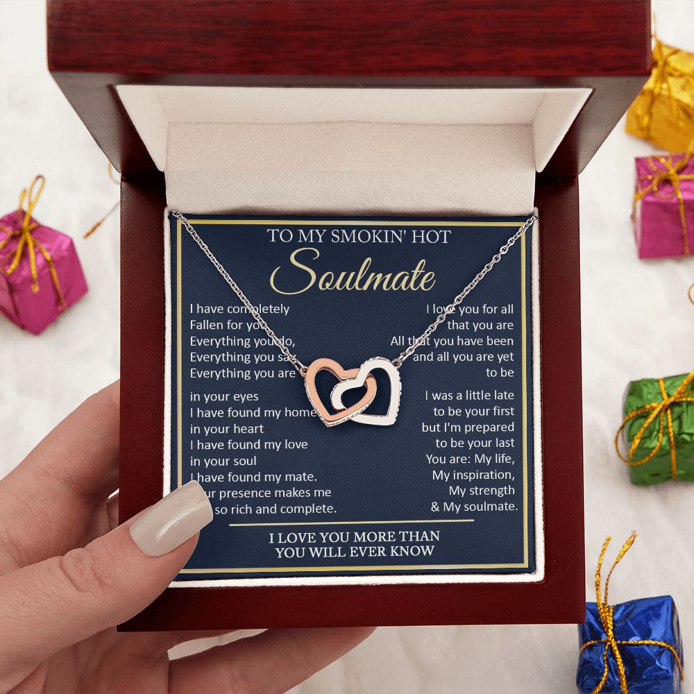 Couples Gifts, To My Smokin Hot Wife Necklace Gifts From Husband, Wedding Anniversary For Wife From Husband, To My Beautiful Wife, Necklace Custom Name Message Card and Gift Box Styles on Birthday, Christmas, Wedding, Anniversary Interlocking Heart