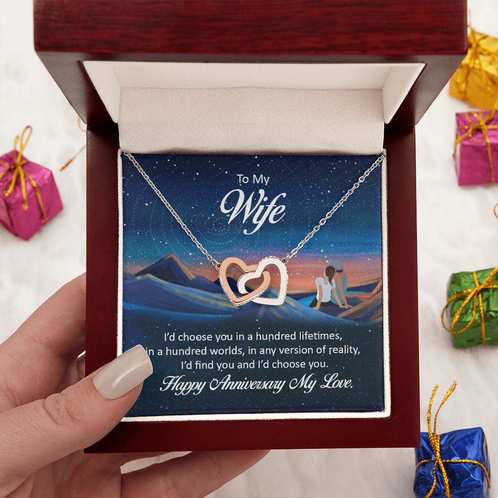 Couples Gifts Necklace To My Wife Necklace Gifts For My Wife, I Love You, Happy Anniversary My Love, Love Knot Meaningful Necklace Message Card and Gift Box Styles on Birthday, Christmas, Anniversary Interlocking Heart