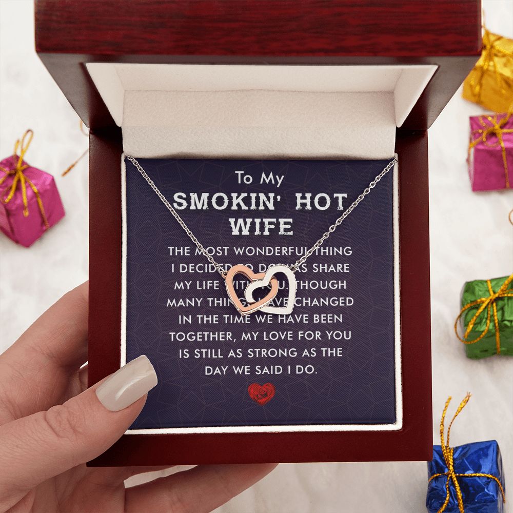 Couples Gifts, Smokin' Hot Wife Necklace Gifts From Husband, Wedding Anniversary Jewelry For Wife From Husband, Wife Birthday From Husband, To My Unbiological Sister Message Card and Gift Box styles On Birthday, Christmas, Anniversary  Interlocking Heart