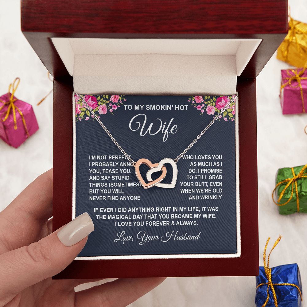 Wife Necklace Gifts from Husband, Wedding Anniversary Gifts for Wife from Husband, Wife Birthday Gifts from Husband, To My Wife Necklace Message Card and Necklace Gifts Box Gift Box Styles on Birthday, Wedding, Anniversary, Valentine Interlocking Heart