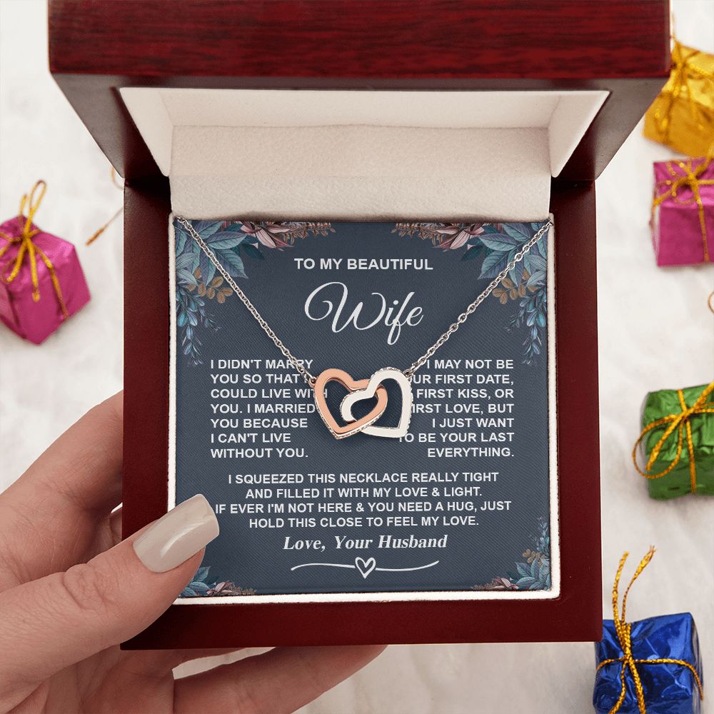 Wife Necklace Gifts from Husband, Gifts for Wife Anniversary from Husband, Necklaces for Wife from Husband to My Wife Message Card and Necklace Gift Box Gift Box Styles on Birthday, Wedding, Anniversary, Valentine Interlocking Heart