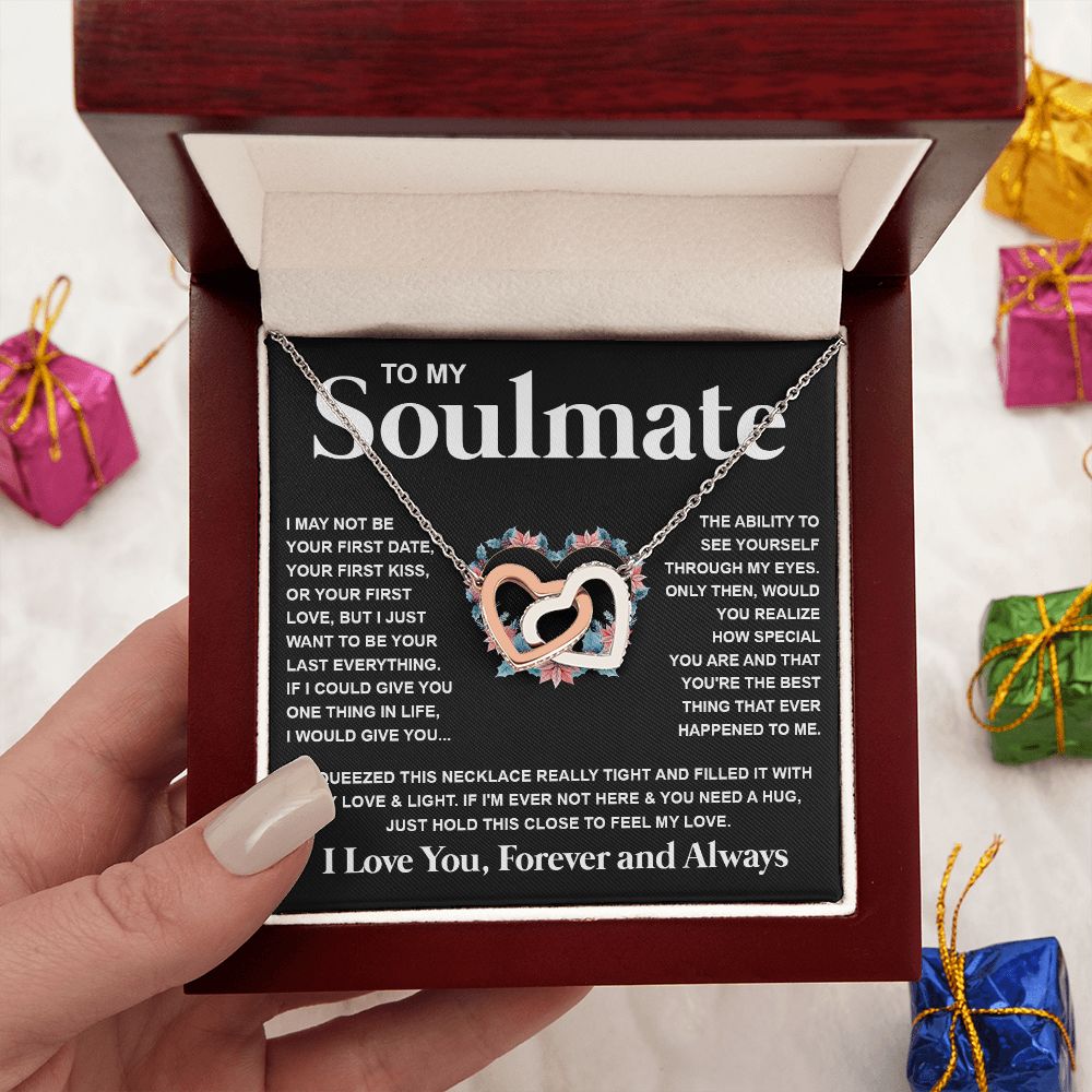 Couples Gifts Necklace To My Soulmate Necklace Birthday Christmas Jewelry Romantic Gifts For My Wife Pendant Jewelry with Message Card and Box Necklaces for Women Valentines Day Happy Anniversary Wedding Present Interlocking Heart