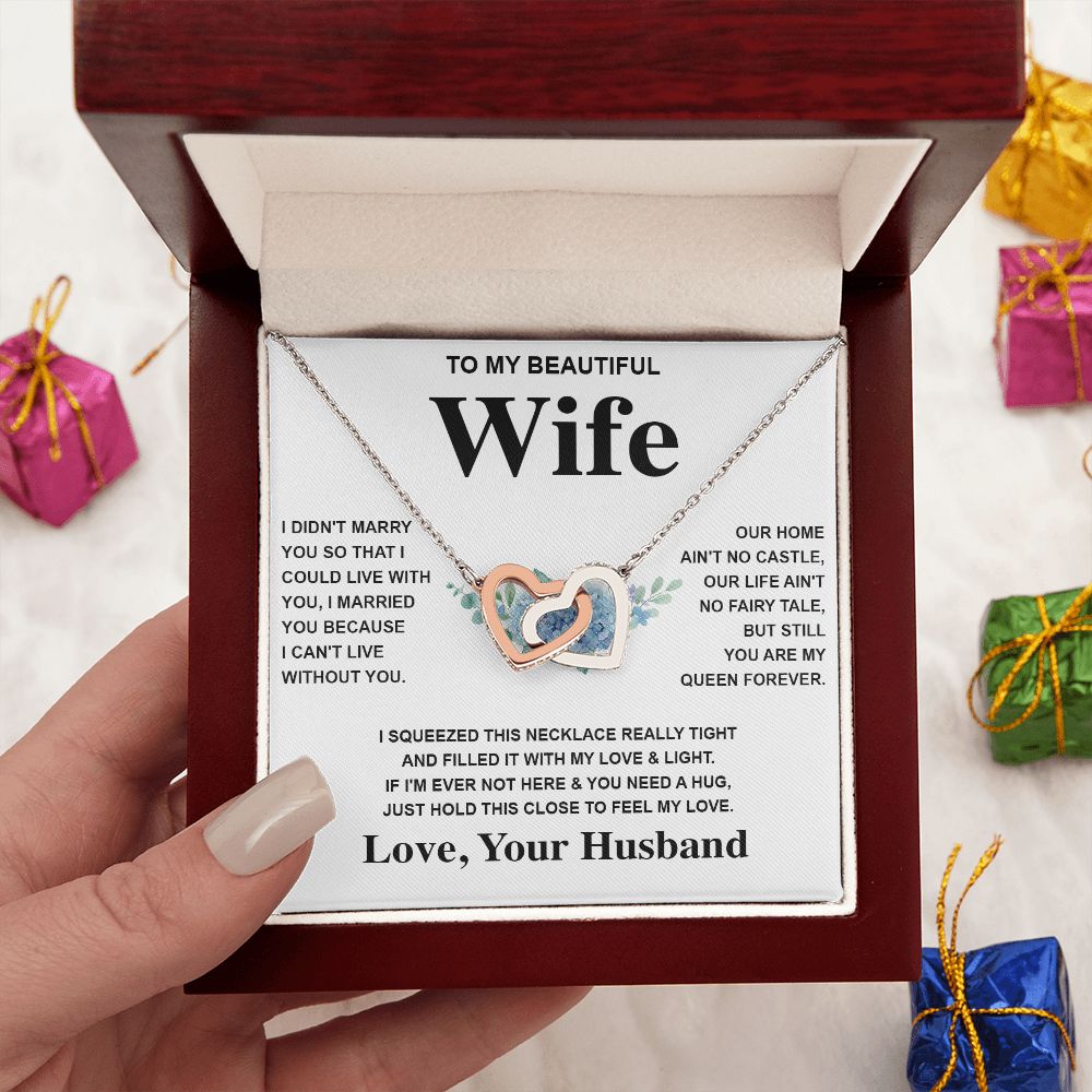 Wife Necklace Gift From Husband To My Badass Wife Pendant Valentines Day Anniversary Jewelry with Message Card and Gift Box. Gift for Wife. Necklace Gift Set for Wife Message Card and Necklace Gifts Box Gift Box Styles Interlocking Heart