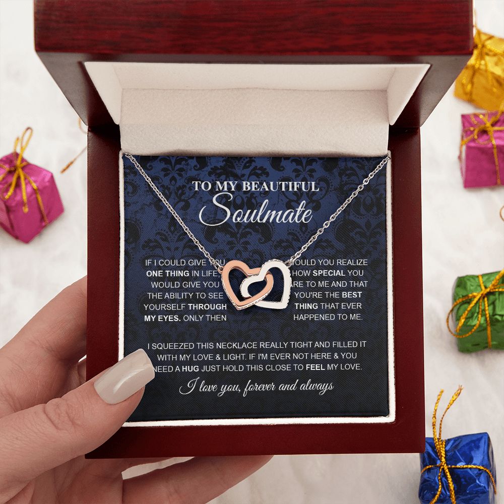 To My Beautiful Soulmate Necklace, Love Necklace for Girlfriend, Soulmate Jewelry, Soulmate Necklace, Future Wife Gift, Necklace for Wife from Husband Necklace Message Card and Gift Box Styles on Birthday, Christmas, Wedding, Anniversary Interlocking Hear