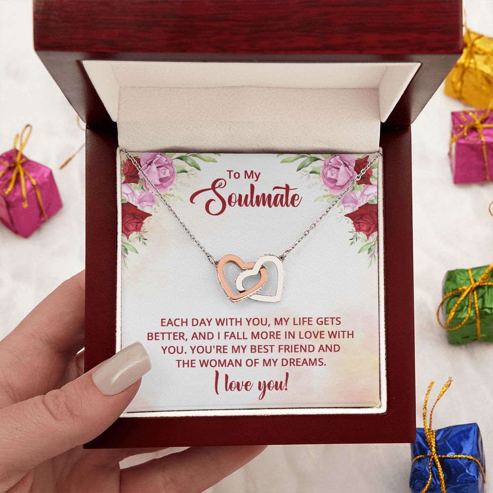 To My Soulmate Necklace I Love You Wife Love Knot Message Card and Box Gift Set for Girlfriend Women from Husband Boyfriend Couples, Meaningful Necklace Message Card and Gift Box Styles on Birthday, Christmas, Anniversary Interlocking Heart