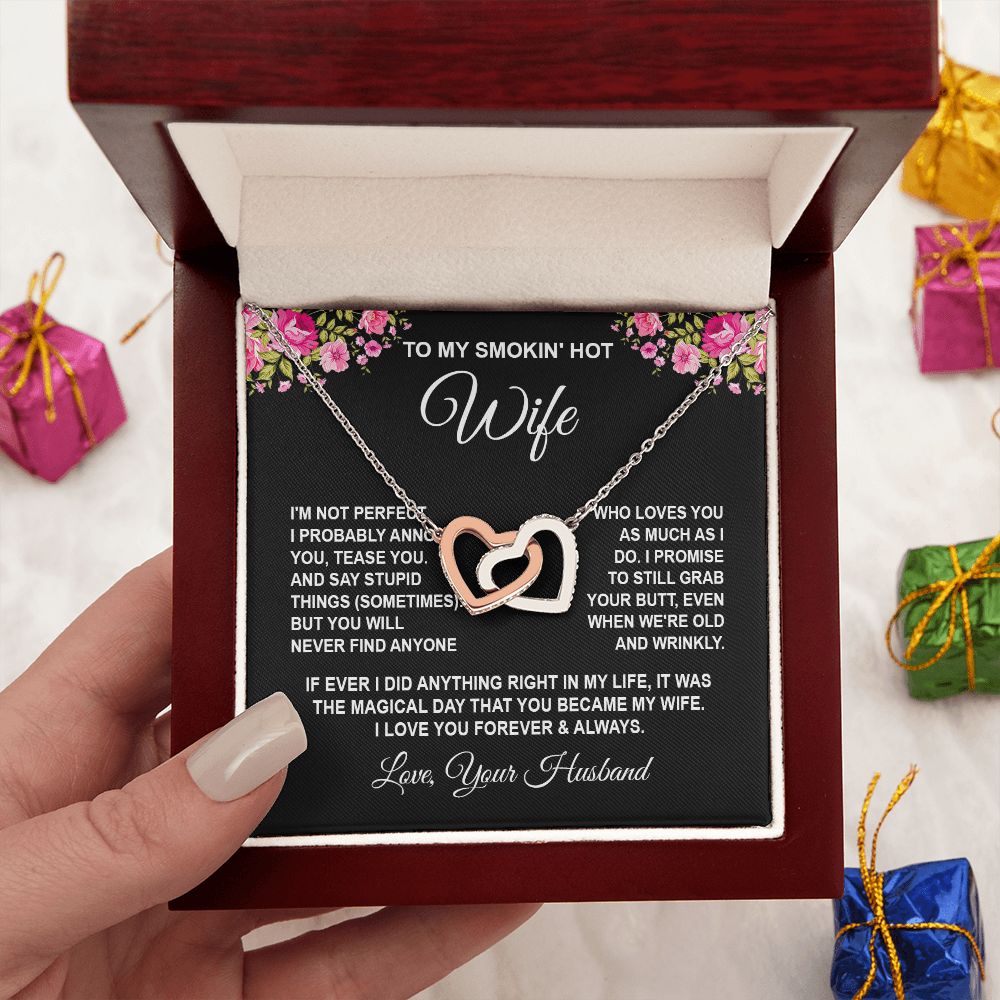 Wife Necklace Gifts from Husband, Wedding Gifts for Wife from Husband, Wife Birthday Gifts from Husband, To My Wife Necklace Message Card and Necklace Gifts Box Gift Box Styles on Birthday, Wedding, Anniversary, Valentine Interlocking Heart
