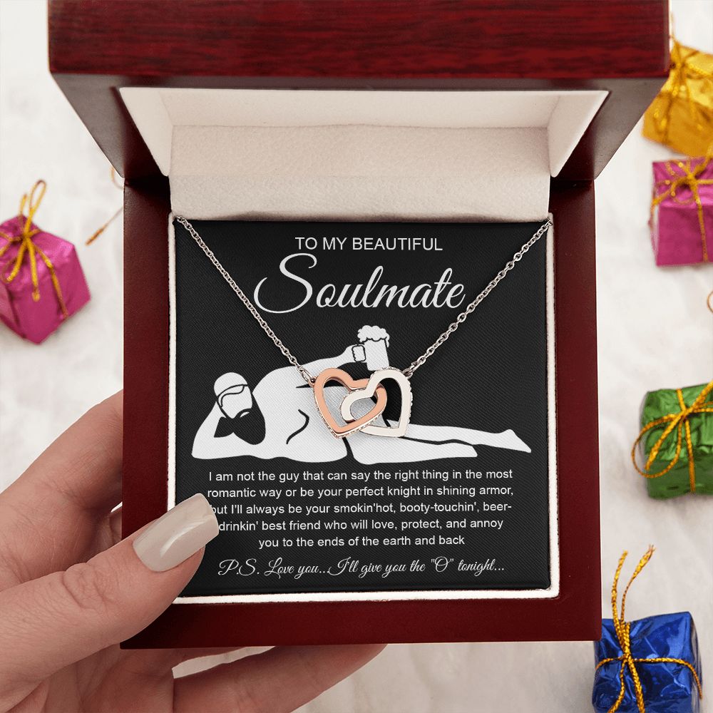 To My Beautiful Soulmate Necklace For Women, Funny Gifts For Girlfriend,Valentine Christmas Presents For Girlfriend, Best Birthday Meaningful Gift Ideas For Wife, Women Romantic Jewelry For Her Anniversary Message Card and Gift Box Styles Interlocking Hea