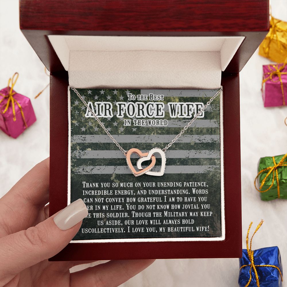 Couples Gifts, Air Force Wife Necklace Gifts From Husband, Wedding Anniversary Jewelry For Wife From Husband, Wife Birthday From Husband, To My Beautiful Wife Girlfriend Message Card and Gift Box styles On Birthday, Christmas, Anniversary  Interlocking He