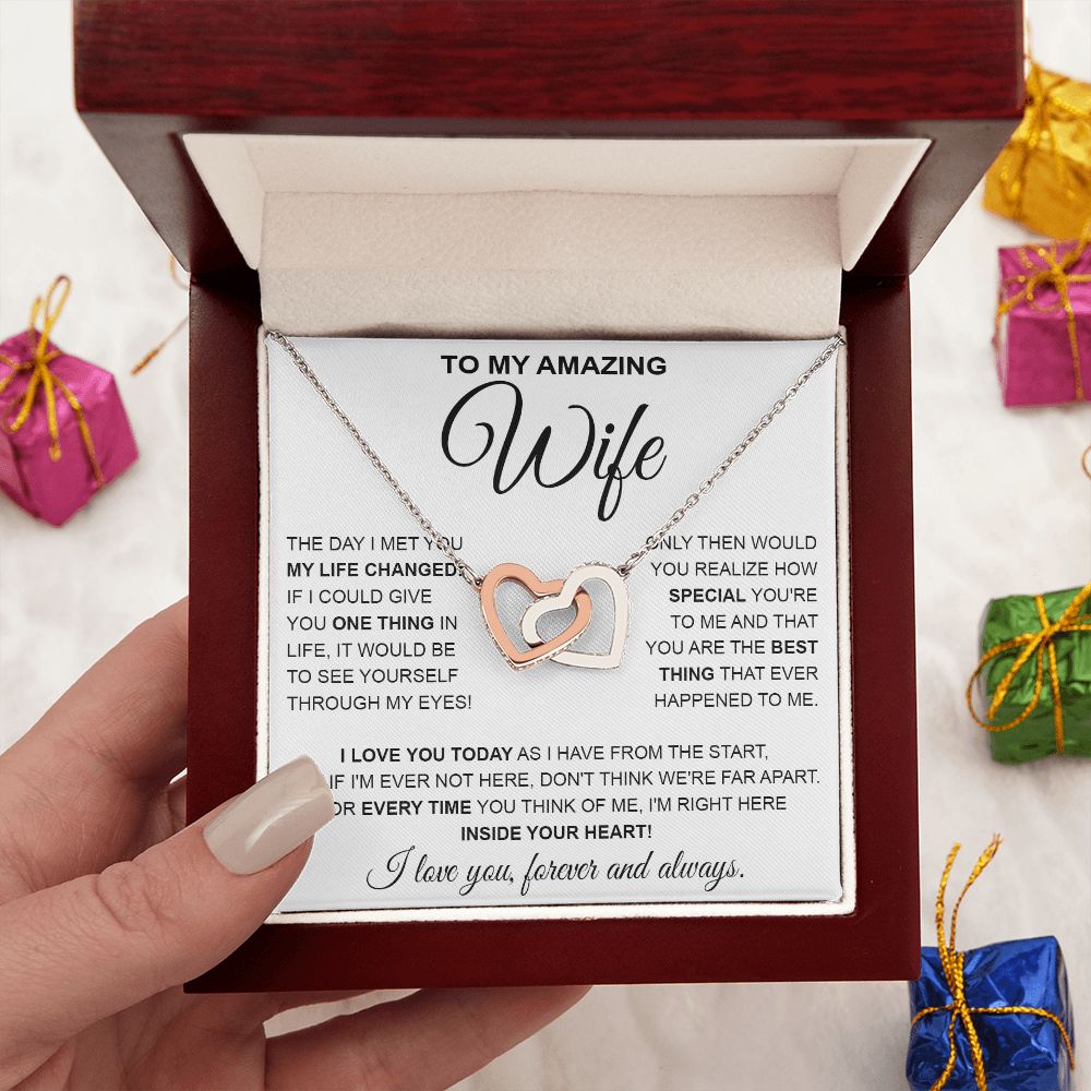 to My Wife Necklace, Soulmate Jewelry for Women, Wife Gifts from Husband , Valentine Necklace for Wife Soulmate Gifts Future Wife Necklace Message Card and Gift Box Styles on Birthday, Wedding, Anniversary, Valentine Interlocking Heart