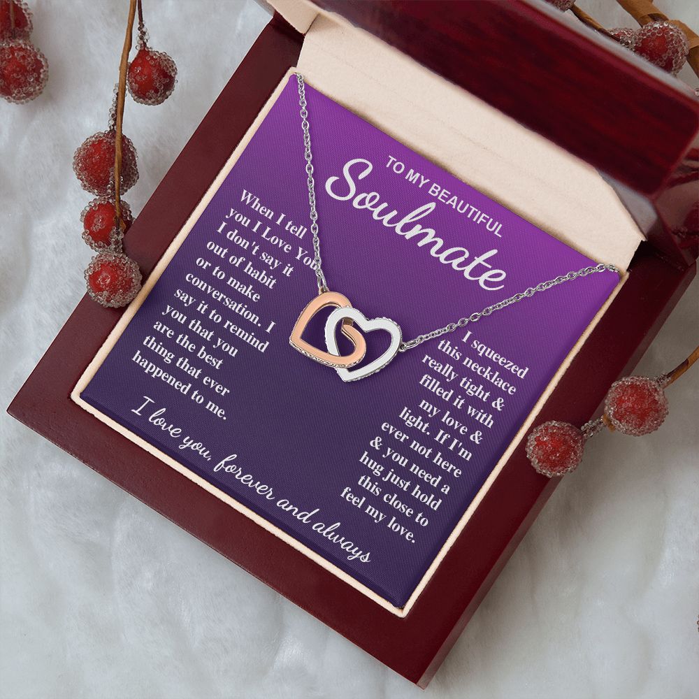 To My Beautiful Soulmate Necklace Gift for Her, Soulmate for Wife Birthday Gifts from Husband, Valentine for Women, Soulmate Gifts, Message Card and Necklace Gifts Box Gift Box Styles on Birthday, Wedding, Anniversary, Valentine Interlocking Heart