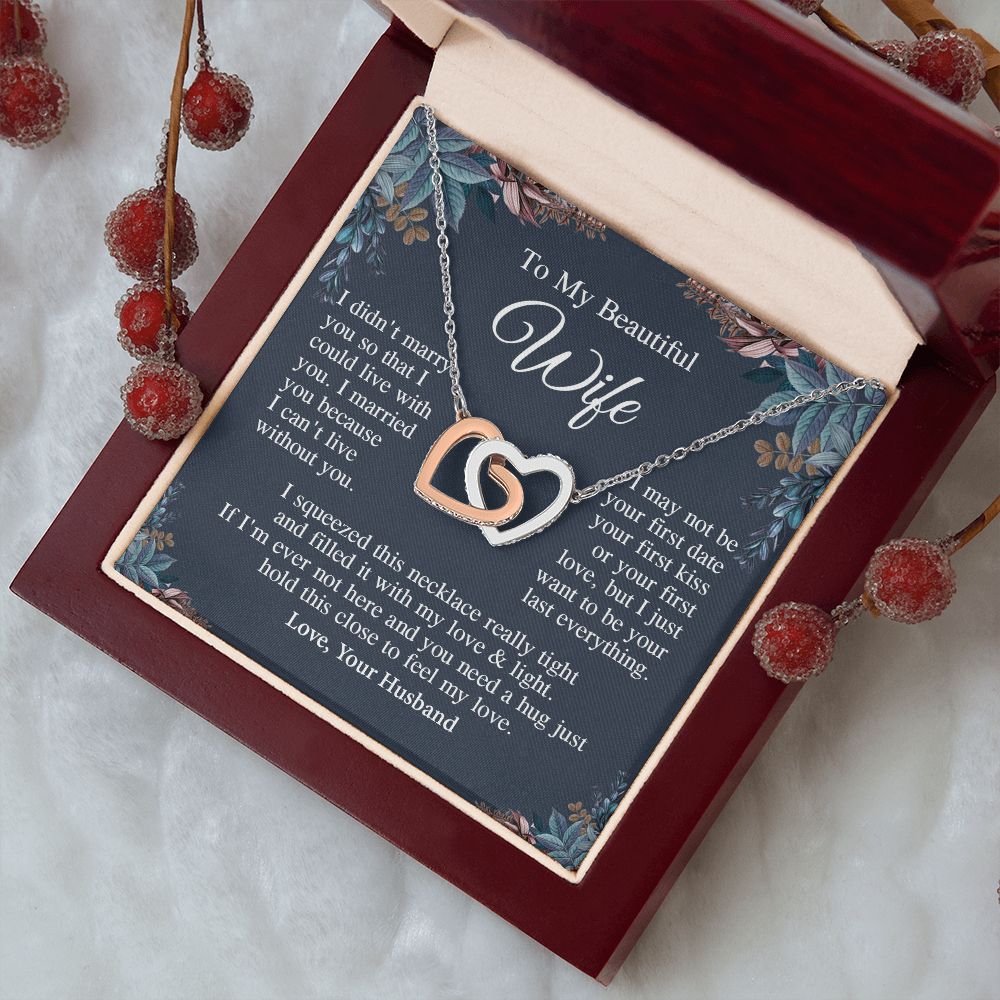 Wife Necklace Gift From Husband, Anniversary Romantic Gifts for Wife from Husband, Wife Anniversary Gifts Message Card and Necklace Gifts Box Gift Box Styles on Birthday, Wedding, Anniversary, Valentine Interlocking Heart