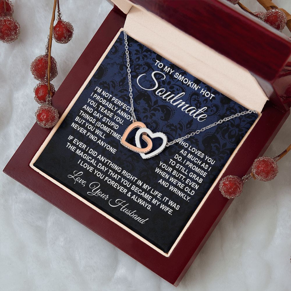 Soulmate Necklace Gifts from Husband, Wedding Gifts for Wife from Husband, Wife Valentine Gifts from Husband, To My Wife Necklace Message Card and Necklace Gifts Box Gift Box Styles on Birthday, Wedding, Anniversary, Valentine Interlocking Heart