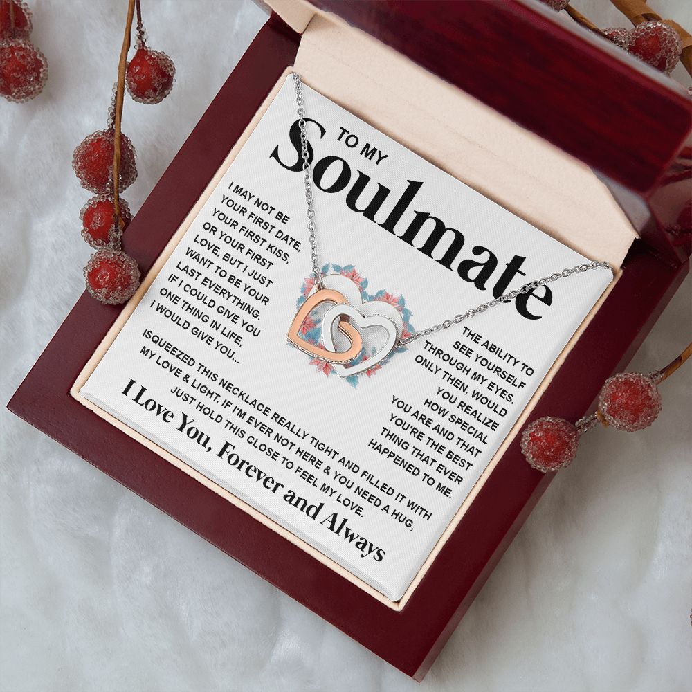 Couples Gifts Necklace To My Soulmate Necklace Valentine Christmas Jewelry Romantic Gifts For My Wife Pendant Jewelry with Message Card and Box Necklaces for Women Valentines Day Happy Anniversary Wedding Present Interlocking Heart