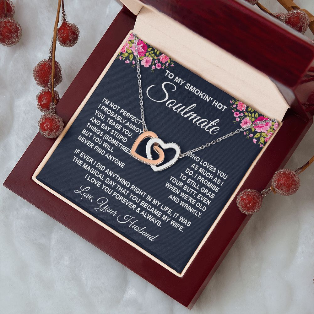 Soulmate Necklace Gifts from Husband, Wedding Anniversary Gifts for Wife from Husband, Wife Birthday Gifts from Husband, To My Wife Necklace Message Card and Necklace Gifts Box Gift Box Styles on Birthday, Wedding, Anniversary, Valentine Interlocking Hear