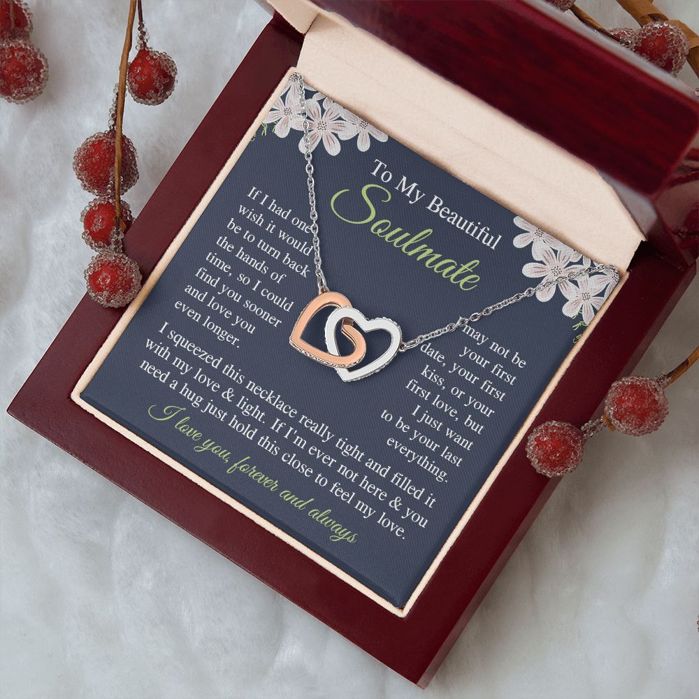 Soulmate Necklace Gift for Her, Soulmate Jewelry, Necklace for Future Soulmate, Valentine Anniversary Jewelry for Wife Necklace Gifts from Husband - Soulmate Gift Necklace with Message Card and Gift Box Interlocking Heart