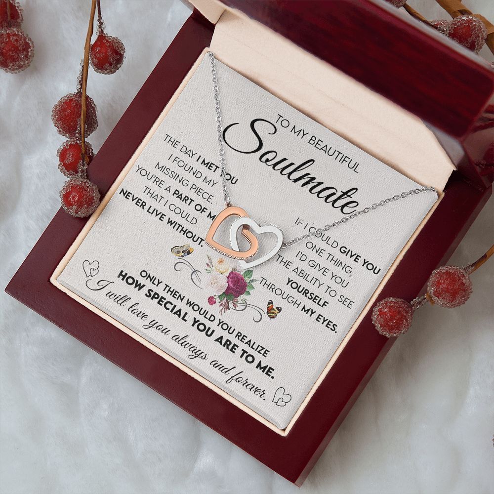 Personalized Valentine Gift For Wife, To My Soulmate Necklace For Women, Soulmate Jewelry, To My Wife Necklace From Husband, Necklace Custom Name Message Card and Gift Box Styles on Birthday, Christmas, Wedding, Anniversary Interlocking Heart