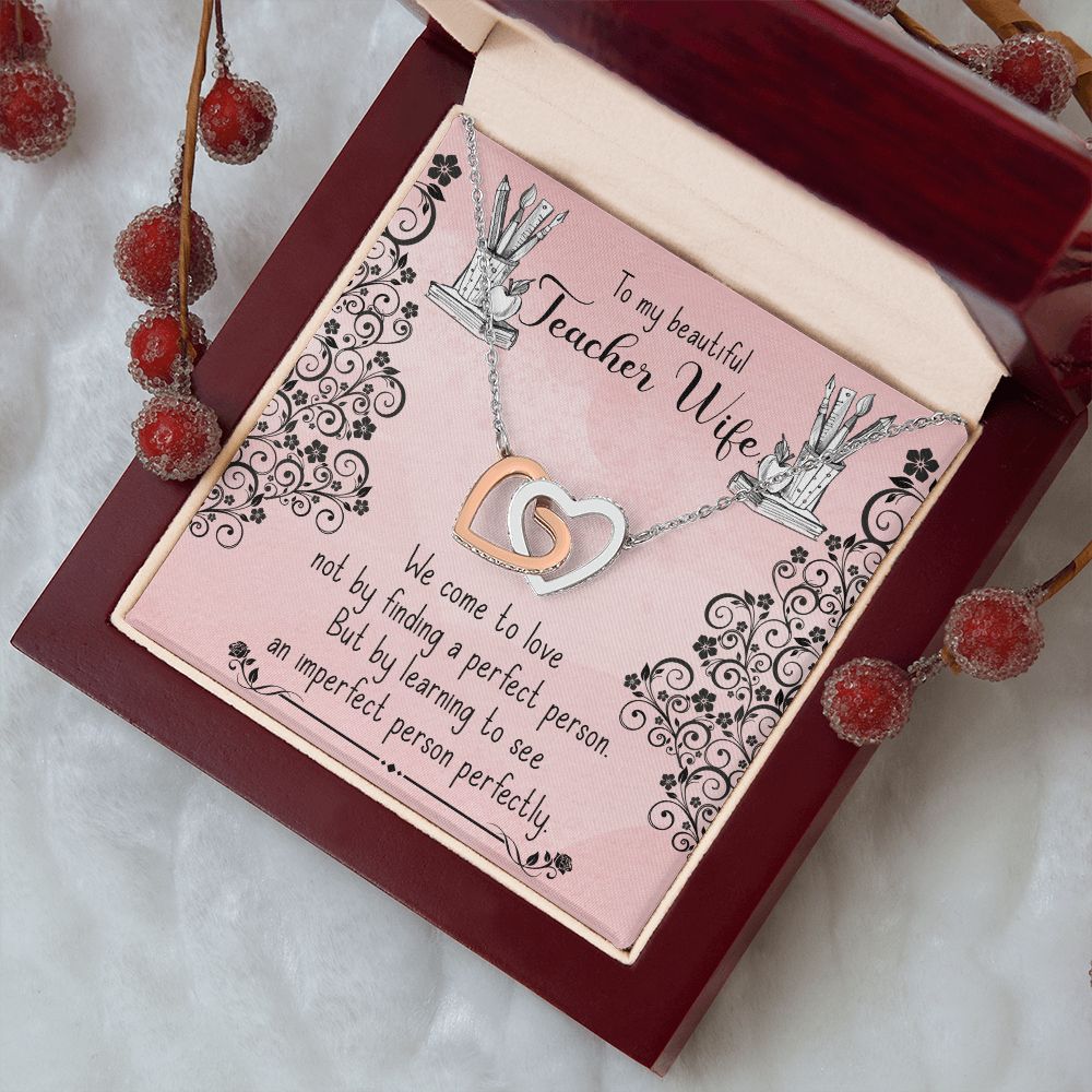 Couples Gifts, Teacher Wife Necklace Gifts From Husband, Wedding Anniversary Jewelry For Wife From Husband, Wife Birthday From Husband, To My Beautiful Wife Girlfriend Message Card and Gift Box styles On Birthday, Christmas, Anniversary  Interlocking Hear