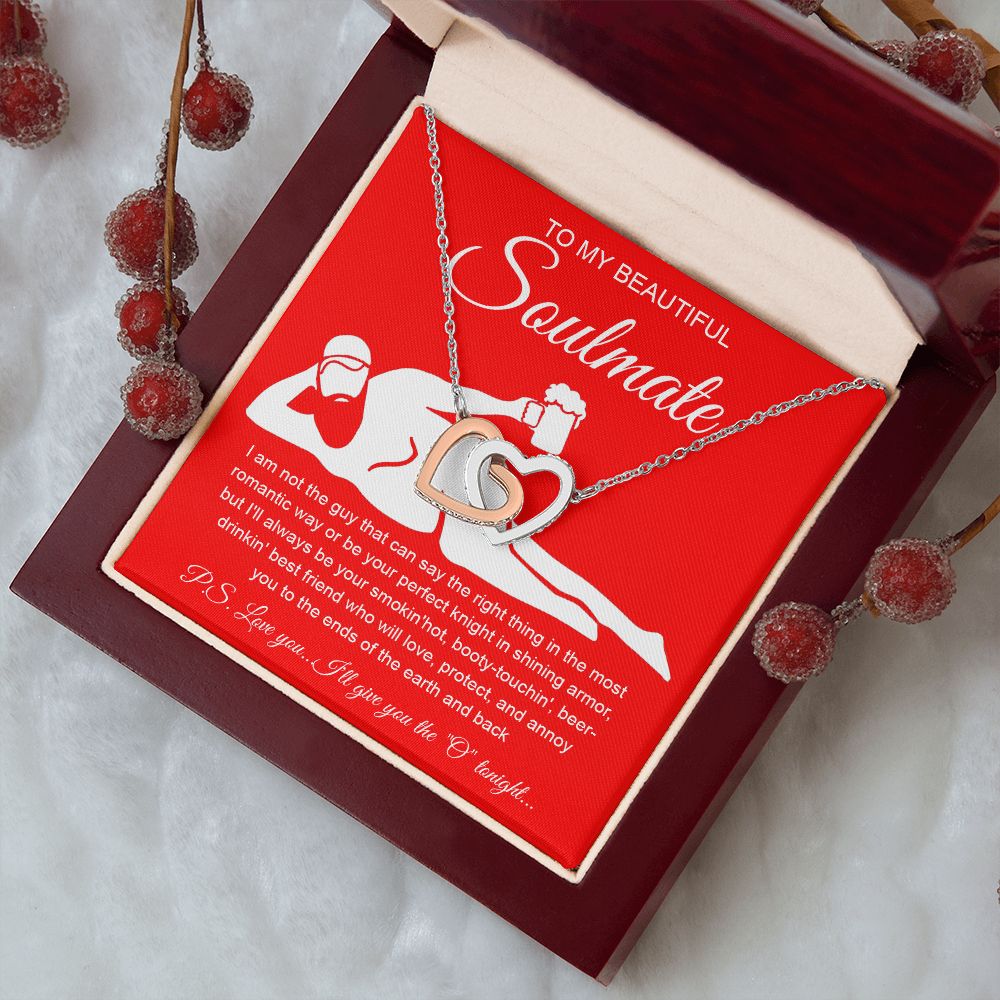 To My Beautiful Soulmate Necklace For Women, Funny Gifts For Girlfriend,Valentine Presents For Girlfriend, Best Birthday Meaningful Gift Ideas For Wife, Women Romantic Jewelry For Her Anniversary Message Card and Gift Box Styles Interlocking Heart