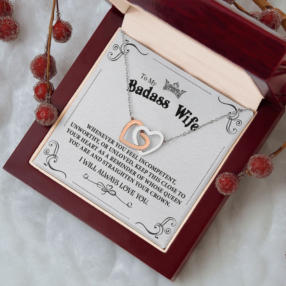 Personalized Valentine Gift For Badass Wife, To My Wife Necklace For Women, Soulmate Necklace, To My Wife Necklace From Husband, Necklace Custom Name Message Card and Gift Box Styles on Birthday, Christmas, Wedding, Anniversary Interlocking Heart