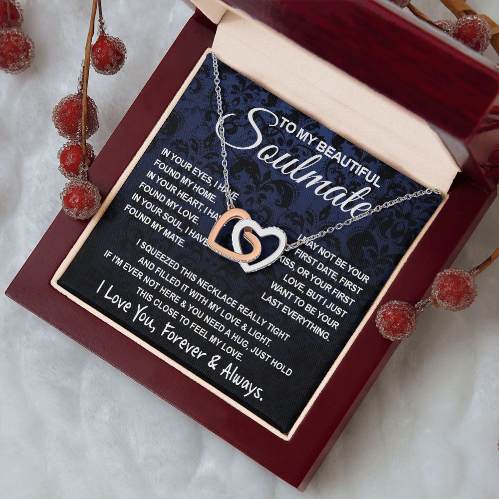 To My Beautiful Soulmate Necklace, Soulmate Jewelry For Women, Wife Necklace From Husband, Wife Anniversary Gifts Necklace For Wife, Soulmate Gifts For Her, To My Future Wife Necklace Soulmate Interlocking Heart