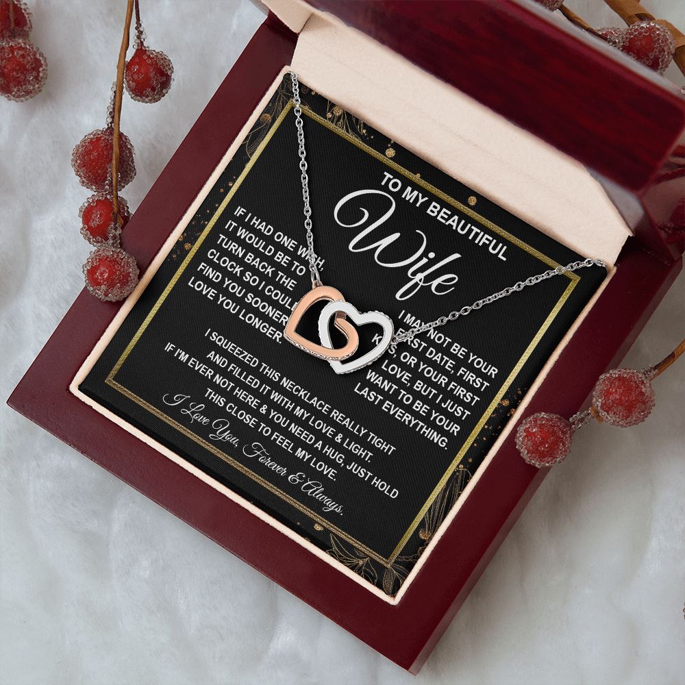 To My Beautiful Wife Necklace, Soulmate Jewelry For Women, Wife Necklace From Husband, Soulmate Gifts For Her, To My Future Soulmate Necklace Message Card and Necklace Gifts Box Gift Box Styles on Birthday, Wedding, Anniversary, Valentine Interlocking Hea