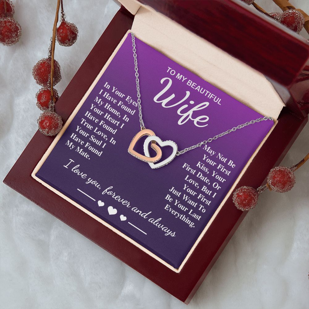 To My Beautiful Wife Necklace Gift, Soulmate for Wife Birthday Gifts from Husband, Valentine for Women, Soulmate Gifts, Message Card and Necklace Gifts Box Gift Box Styles on Birthday, Wedding, Anniversary, Valentine Interlocking Heart