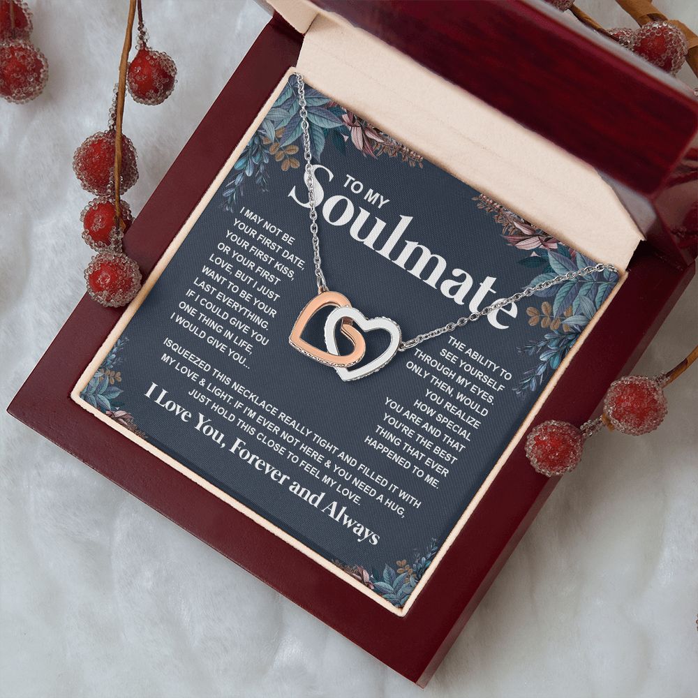 Couples Gifts Necklace To My Soulmate Necklace Anniversary Valentine Jewelry Romantic Gifts For My Wife Pendant Jewelry with Message Card and Box Necklaces for Women Valentines Day Happy Anniversary Wedding Present Interlocking Heart
