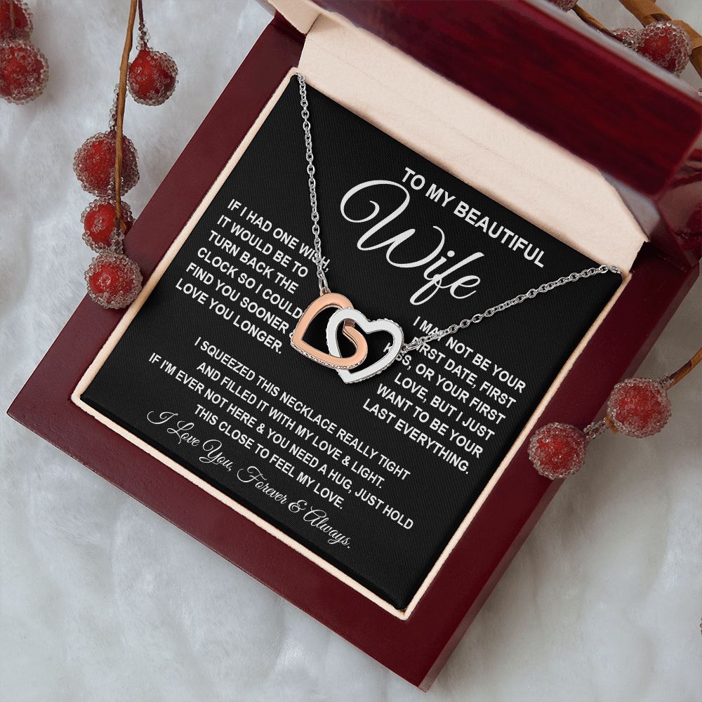 To My Beautiful Wife Necklace, Soulmate Jewelry For Women, Wife Necklace From Husband, Soulmate Gift For Her, To My Future Wife Necklace Message Card and Necklace Gift Box Gift Box Styles on Birthday, Wedding, Anniversary, Valentine Interlocking Heart