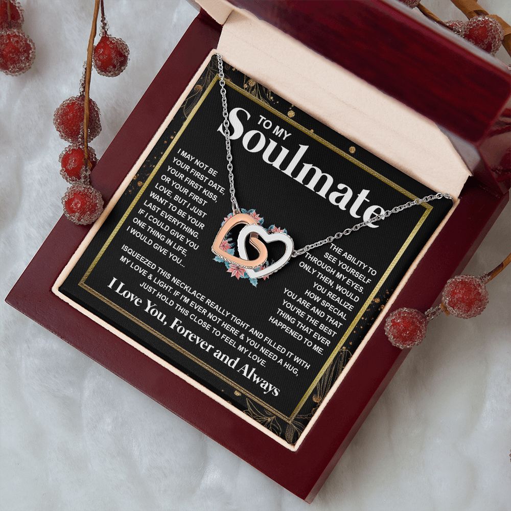 Couples Gifts Necklace To My Soulmate Necklace Anniversary Wedding Jewelry Romantic Gifts For My Wife Pendant Jewelry with Message Card and Box Necklaces for Women Valentines Day Happy Anniversary Wedding Present Interlocking Heart