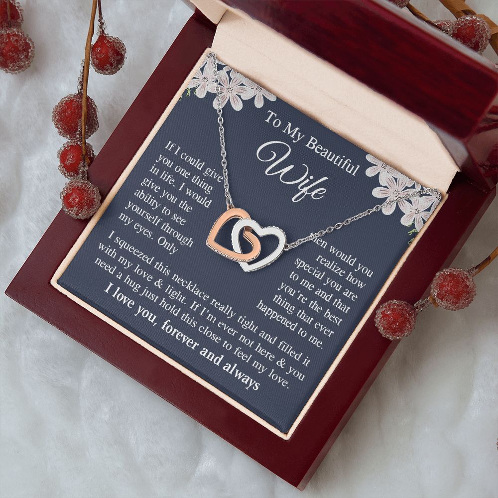 Wife Necklace Gift for Her, Soulmate Jewelry, Necklace for Future Wife, Wedding Anniversary Jewelry for Wife Necklace Gifts from Husband - Soulmate Gift Necklace with Message Card and Gift Box Interlocking Heart