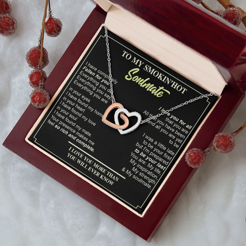 Couples Gifts, Necklace To My Hot Soulmate Necklace Gifts For My Wife with Future Wife Soulmate Girlfriend Necklaces Customer Name Message Card and Gift Box styles On Birthday, Christmas, Anniversary Interlocking Heart