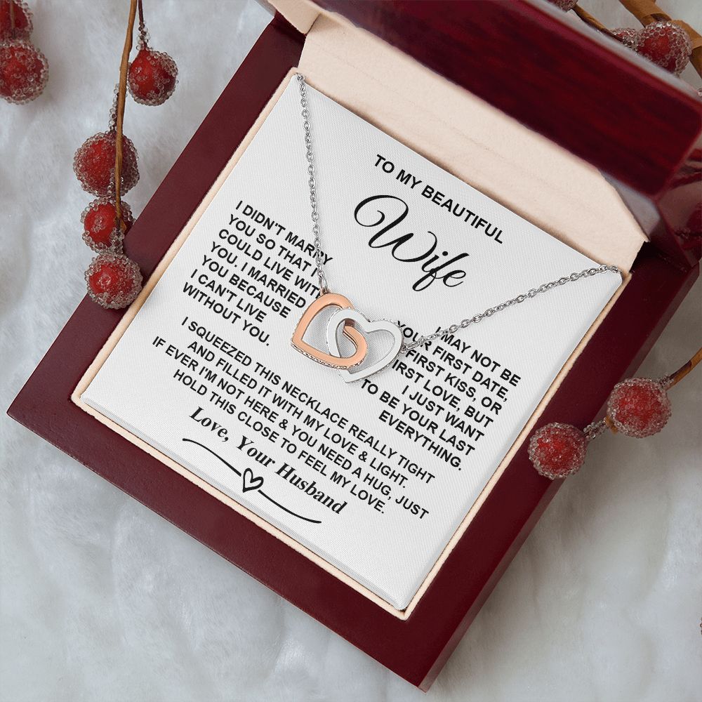 Wife Necklace Gifts from Husband, Gifts for Wife Birthday from Husband, Necklaces for Wife from Husband to My Wife Message Card and Necklace Gift Box Gift Box Styles on Birthday, Christmas, Wedding, Anniversary, Valentine Interlocking Heart