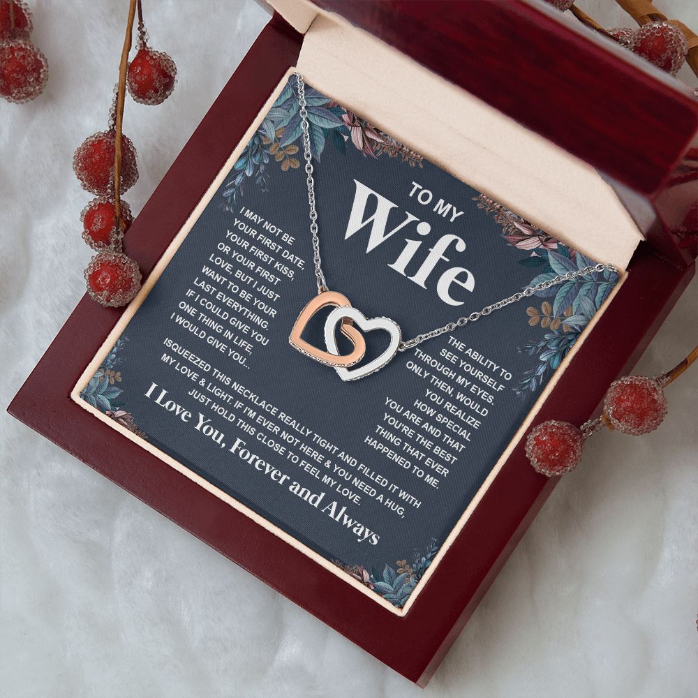 Couples Gifts Necklace To My Wife Necklace Anniversary Valentine Jewelry Romantic Gifts For My Wife Pendant Jewelry with Message Card and Box Necklaces for Women Valentines Day Happy Anniversary Wedding Present Interlocking Heart