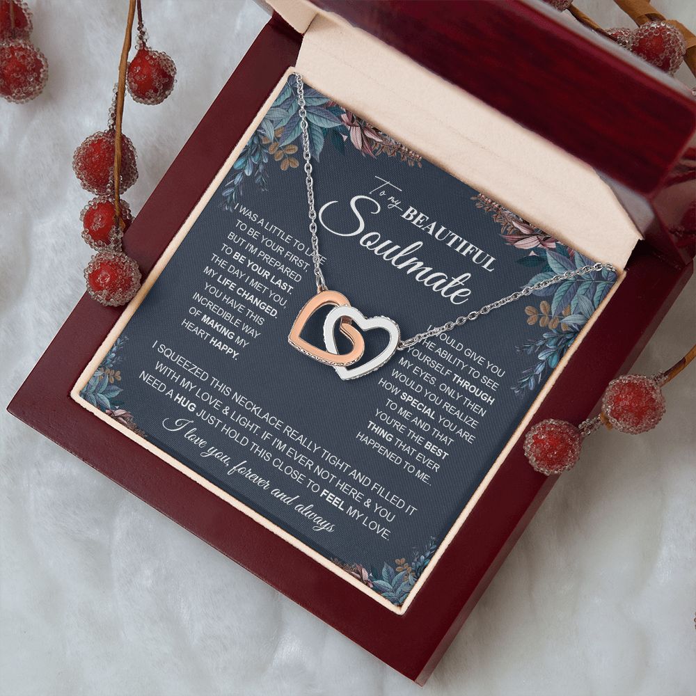 to My Beautiful Soulmate Necklace Future Wife Gifts, Promise Necklace For Her, Fiance Gifts For Her, Anniversary Birthday Gifts For Future Wife With Message Card Box LED, Soulmate Necklace For Women, To My Wife Necklace Interlocking Heart