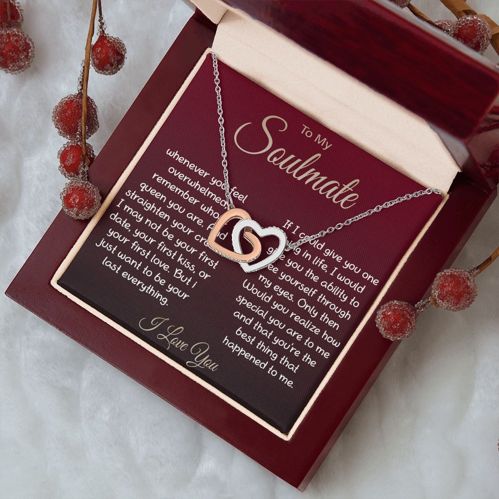 To My Soulmate Necklace For Women, Couple Gifts For Girlfriend, Valentine Christmas Presents For Girlfriend, Valentine Necklace Gifts For Wife, Women Romantic Jewelry For Her Vanlentine Day's Message Card and Gift Box Styles Interlocking Heart
