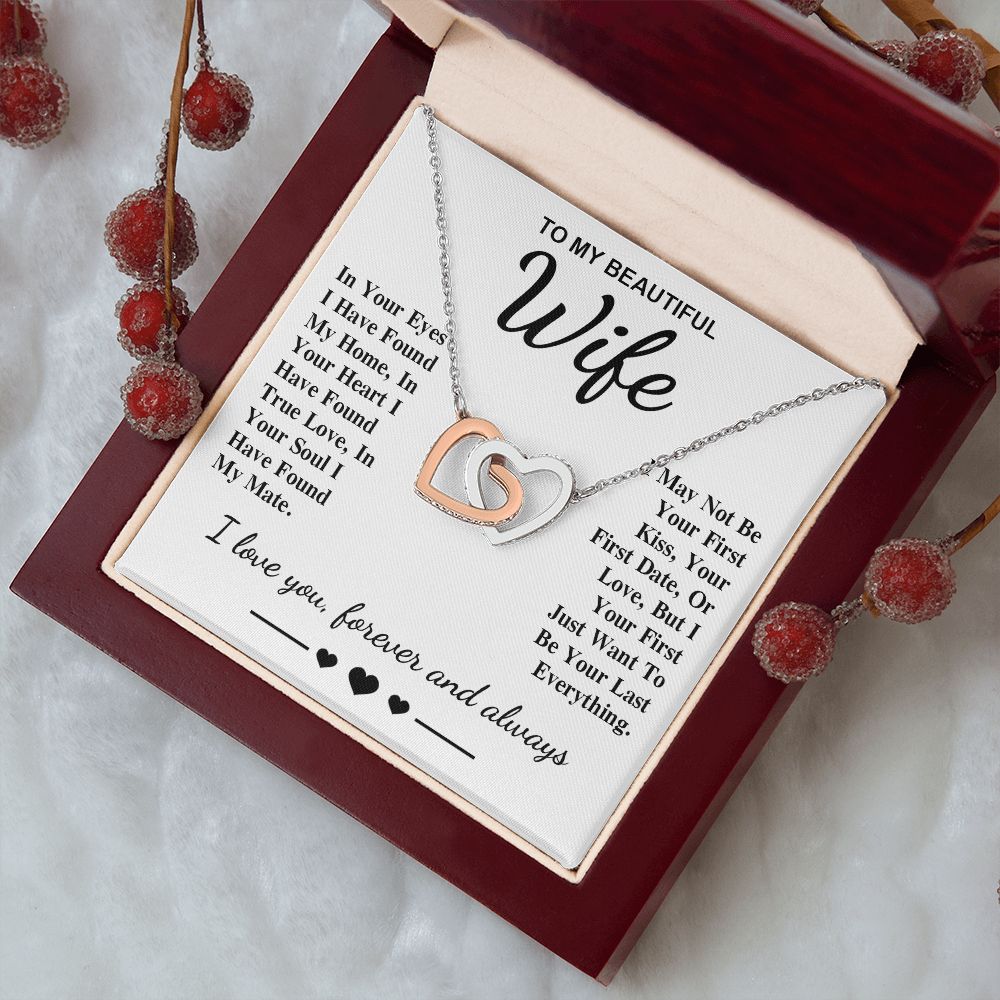 To My Beautiful Wife Necklace Gift, Soulmate for Wife Birthday Gifts from Husband, Anniversary for Women, Soulmate Gifts, Message Card and Necklace Gifts Box Gift Box Styles on Birthday, Wedding, Anniversary, Valentine Interlocking Heart