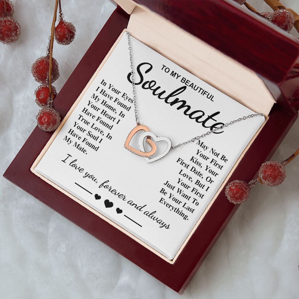 To My Beautiful Soulmate Necklace Gift, Soulmate for Wife Birthday Gifts from Husband, Anniversary for Women, Soulmate Gifts, Message Card and Necklace Gifts Box Gift Box Styles on Birthday, Wedding, Anniversary, Valentine Interlocking Heart