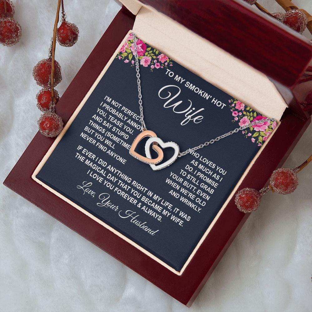 Wife Necklace Gifts from Husband, Wedding Anniversary Gifts for Wife from Husband, Wife Birthday Gifts from Husband, To My Wife Necklace Message Card and Necklace Gifts Box Gift Box Styles on Birthday, Wedding, Anniversary, Valentine Interlocking Heart