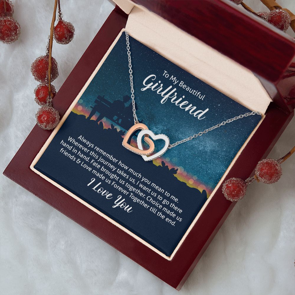 Couples Gifts Necklace To My Beautiful Girlfriend Necklace Gifts For My Wife, I Love You, Love Knot Meaningful Necklace Message Card and Gift Box Styles on Birthday, Christmas, Anniversary Interlocking Heart