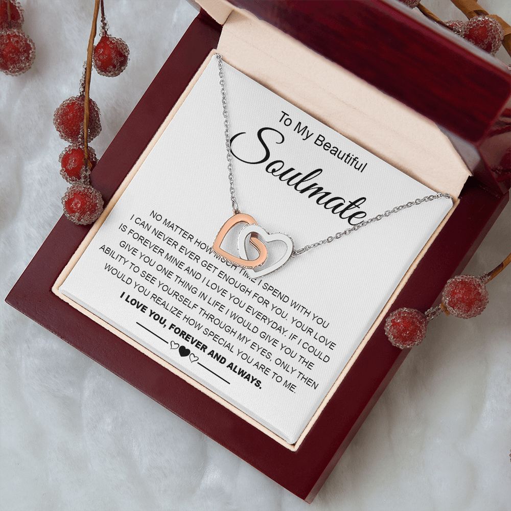 To My Beautiful Soulmate Necklace Valentine Gifts for Wife Gifts from Husband, Wife Anniversary Gifts, Gifts for Wife, Message Card and Necklace Gift Box Gift Box Styles on Birthday, Wedding, Anniversary, Valentine Interlocking Heart