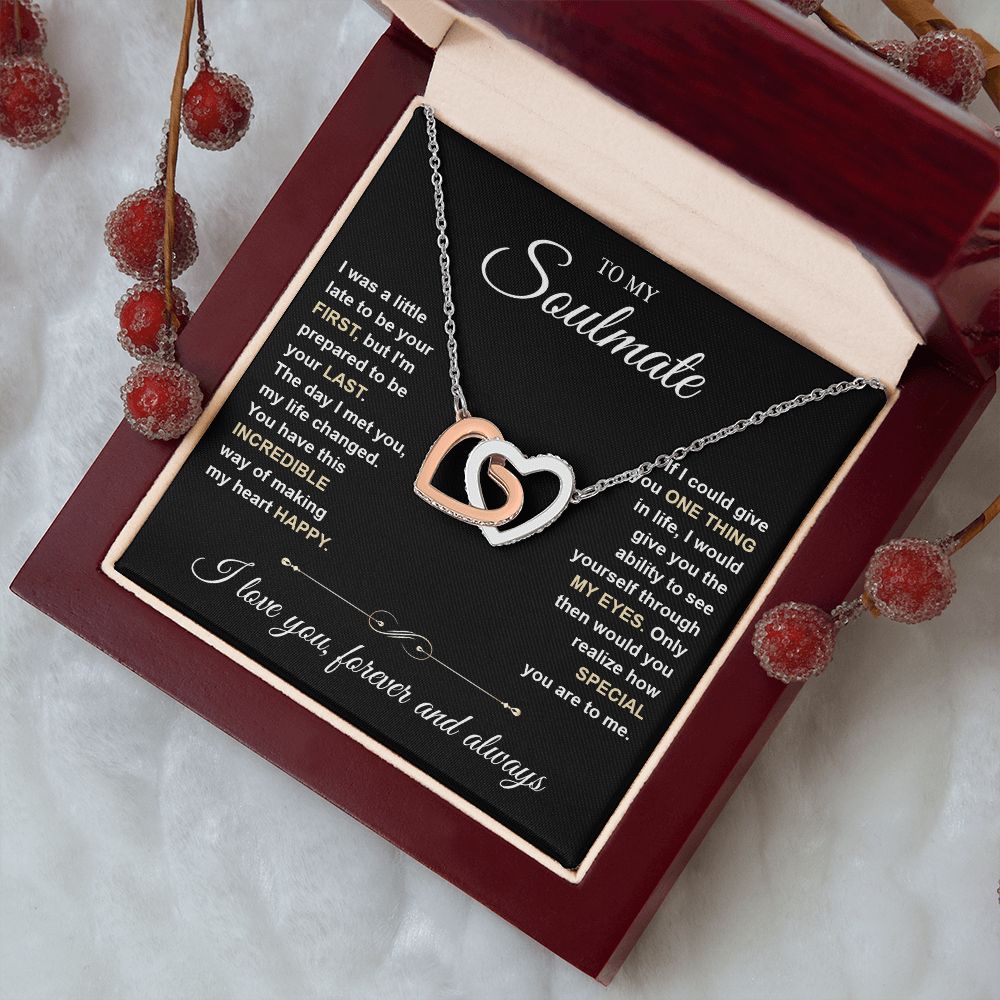 To My Soulmate Necklace for Women, Necklaces For Wife from Husband, Soulmate Jewelry to My Future Wife Necklace and Necklace For Girlfriend with Message Card and Necklace Gift Box Gift Box Styles on Birthday, Christmas, Wedding, Anniversary Interlocking H