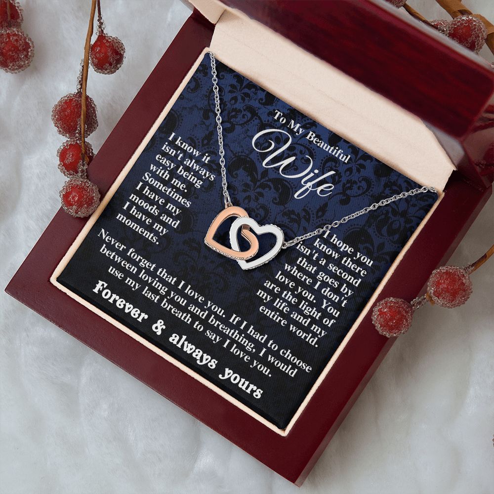 Gifts for Wife Necklace from Husband, Gifts for Wife from Husband, Wedding Gifts for Her Gifts Soulmate Message Card and Necklace Gift Box Gift Box Styles on Birthday, Wedding, Anniversary, Valentine Interlocking Heart