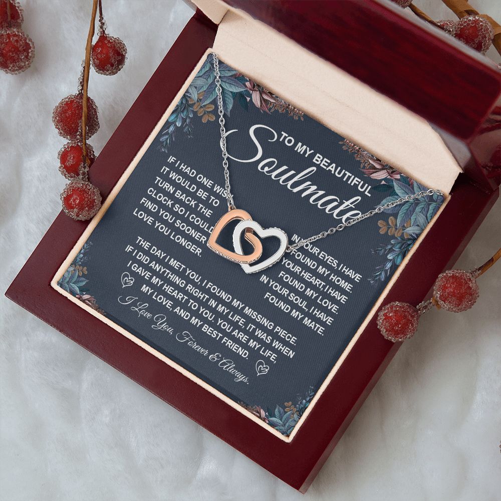 To My Beautiful Soulmate Necklace Gift for Her, Soulmate for Wife Valentine Gifts from Husband, Birthday Jewelry for Women, Soulmate Gifts, Message Card and Necklace Gifts Box Gift Box Styles on Birthday, Wedding, Anniversary, Valentine Interlocking Heart