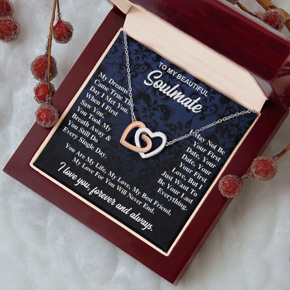 To My Soulmate Necklace Gift for Her, Soulmate Jewelry, Necklaces for Wife from Husband, Wedding To My Wife Necklace, Soulmate Gifts, Necklace Message Card and Gift Box Styles on Birthday, Wedding, Anniversary, Valentine Interlocking Heart
