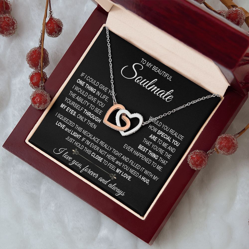 To My Soulmate Necklace for Women, Necklaces For Wife from Husband, Soulmate Necklace to My Future Wife Necklace, Necklace For Girlfriend with Message Card and Necklace Gift Box Gift Box Styles on Birthday, Christmas, Wedding, Anniversary Interlocking Hea
