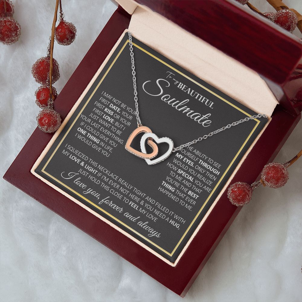 To My Future Wife Necklace, to my Wife Necklace, Necklaces For Wife From Husband, To My Beautiful Soulmate Necklace, Necklace Custom Name Message Card and Gift Box Styles on Birthday, Christmas, Wedding, Anniversary, Valentine Interlocking Heart